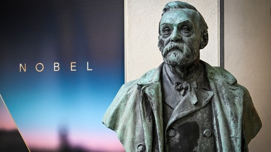 Nobel Economics Prize 2022: A bust of Alfred Nobel on display at the Karolinska Institute in Stockholm, Sweden.(AP)