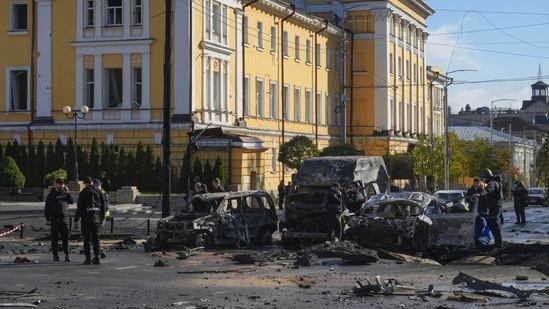 Russia-Ukraine War: Police inspect the scene of Russian shelling in Kyiv, Ukraine. (AP)