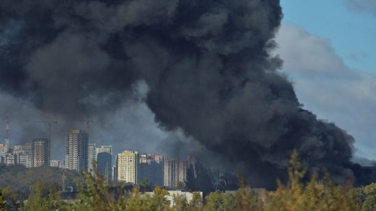 Russia-Ukraine War: Smoke rises over the city after a Russian missile strike, amid Russia's attack on Ukraine, in Kyiv, Ukraine.(Reuters)