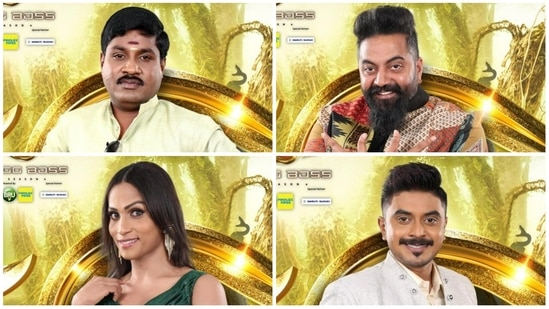(clockwise from top left) Bigg Boss Tamil 6 has GP Muthu, Robert, Mohammed Azeem and Shivin Ganesan as contestants.&nbsp;