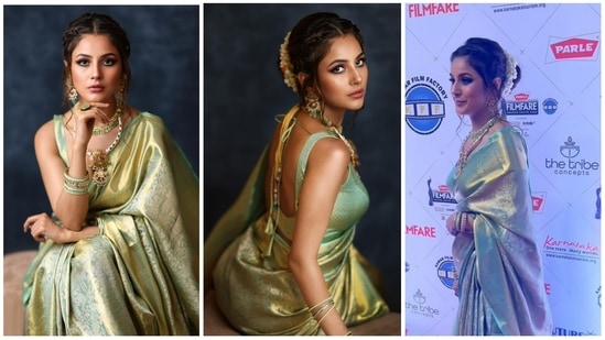 Shehnaaz Gill wore a saree to an awards event. Shehnaaz Gill wore a saree to an awards event.