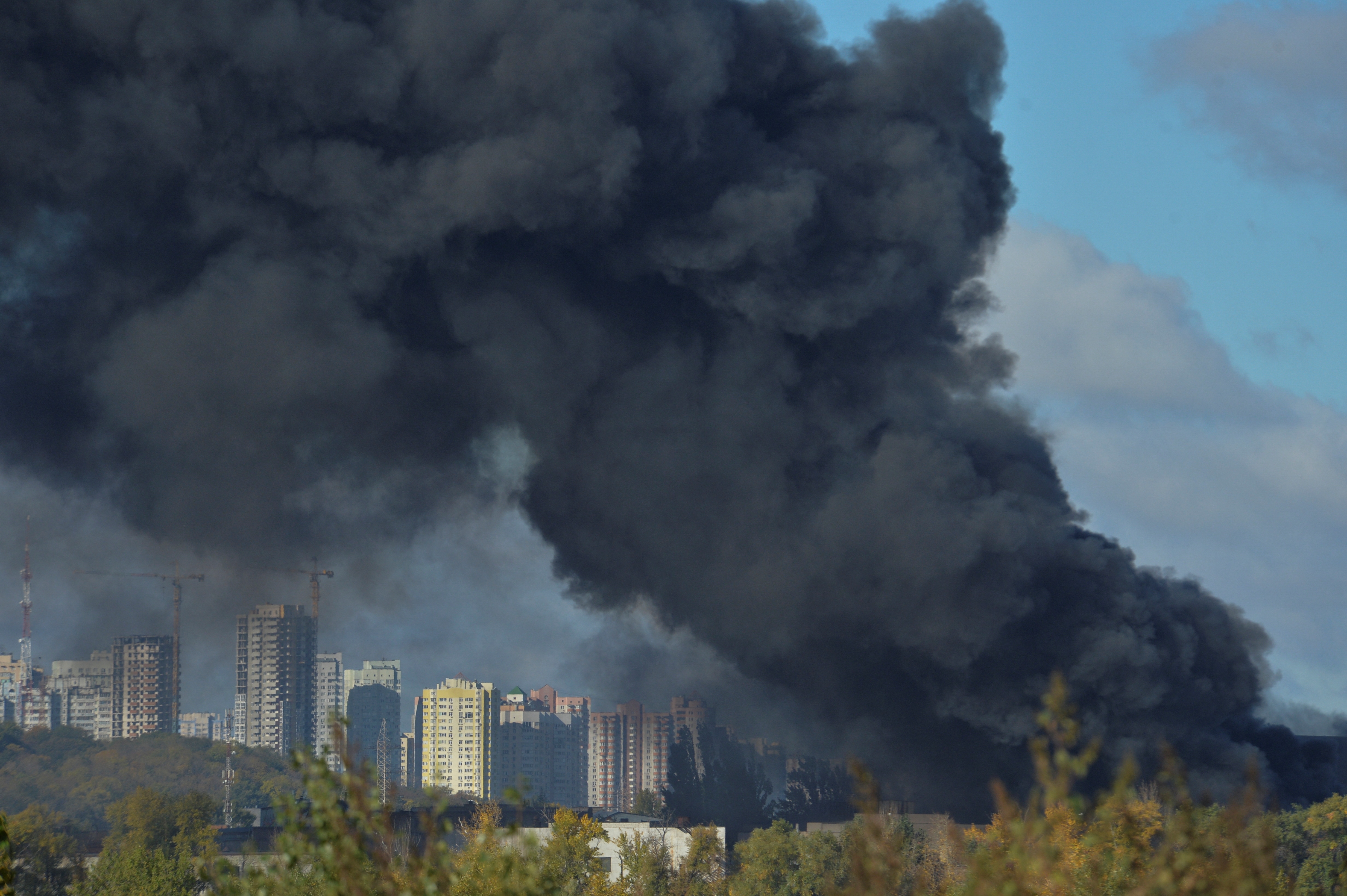 Russia-Ukraine War: Smoke rises over the city after a Russian missile strike, amid Russia's attack on Ukraine, in Kyiv, Ukraine. (Reuters)