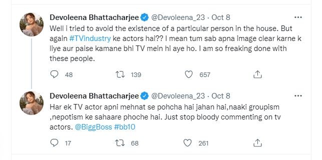 A screenshot ofDevoleena's tweets.