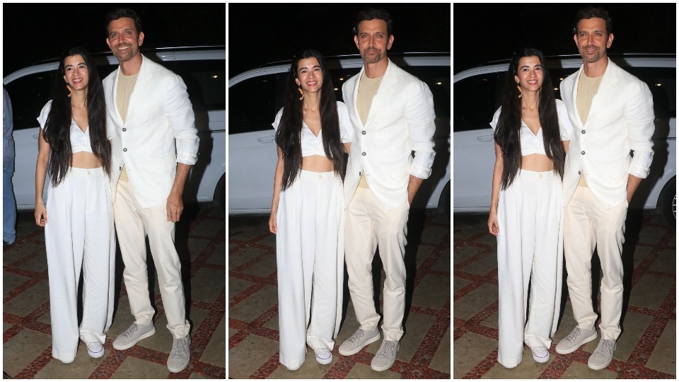 Hrithik Roshan and Saba Azad twin in white outfits.&nbsp;(HT Photo/Varinder Chawla)