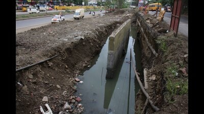 Stagnant water at Katraj-Dehu road bypass . (HT FILE PHOTO)