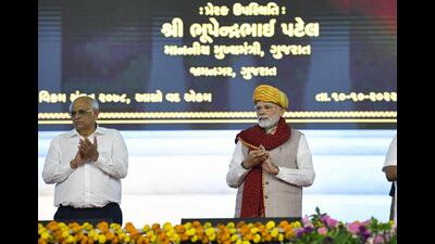 Prime Minister Narendra Modi in Jamnagar on Monday. (ANI) Prime Minister Narendra Modi in Jamnagar on Monday. (ANI)