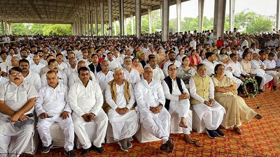 The entire Saifai looked like a sea of whites as people from all walks of life came out of their houses in their whites. (PTI) The entire Saifai looked like a sea of whites as people from all walks of life came out of their houses in their whites. (PTI)