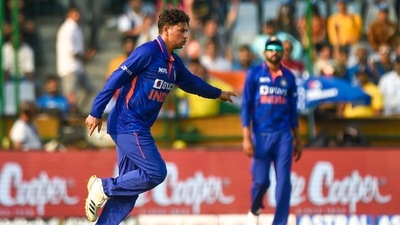 Indian bowler Kuldeep Yadav celebrates the wicket of Bjorn Fortuin during the 3rd ODI cricket match (PTI) Indian bowler Kuldeep Yadav celebrates the wicket of Bjorn Fortuin during the 3rd ODI cricket match (PTI)