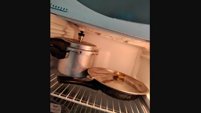 The image shows the pressure cooker that a flatmate kept in the fridge. (Twitter/@rakshitbaveja)