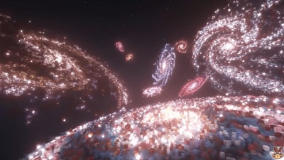 The image, taken from the video by YouTuber ChrisDaCow, shows his recreation of the known universe inside Minecraft. (YouTube/@ChrisDaCow)