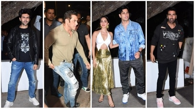 Kartik Aaryan, Salman Khan, Kiara Advani, Sidharth Malhotra and Akshay Kumar at Ashvini Yardi's birthday bash. (Varinder Chawla) Kartik Aaryan, Salman Khan, Kiara Advani, Sidharth Malhotra and Akshay Kumar at Ashvini Yardi's birthday bash. (Varinder Chawla)