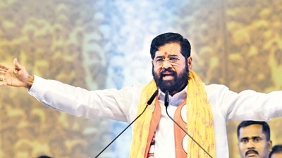 (File) Maharashtra Chief Minister Eknath Shinde addresses the Dussehra rally, at BKC (Bandra Kurla Complex), in Mumbai on Wednesday. (ANI Photo) (Nitin Lawate) (File) Maharashtra Chief Minister Eknath Shinde addresses the Dussehra rally, at BKC (Bandra Kurla Complex), in Mumbai on Wednesday. (ANI Photo) (Nitin Lawate)