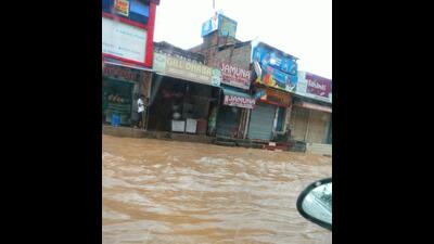 A water-logged stretch of Zirakpur town adjoining Chandigarh recorded 42.6mm of rainfall, the highest in the region, on Tuesday. (Sant Arora/HT)