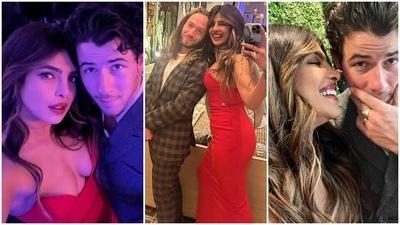 Priyanka Chopra dons a sultry red gown for attending friend's wedding with Nick Jonas. (Instagram) Priyanka Chopra dons a sultry red gown for attending friend's wedding with Nick Jonas. (Instagram)