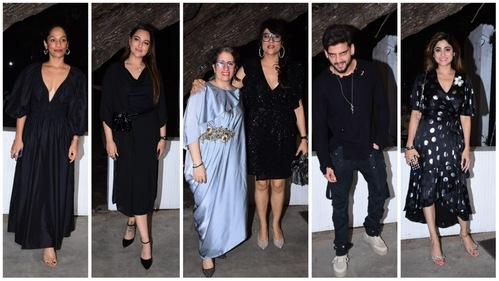 Masaba Gupta, Sonakshi Sinha, Guneet Monga, Tahira Kashyap, Zaheer Iqbal, Shamita Shetty at Ashvini Yardi's bash. (Varinder Chawla) Masaba Gupta, Sonakshi Sinha, Guneet Monga, Tahira Kashyap, Zaheer Iqbal, Shamita Shetty at Ashvini Yardi's bash. (Varinder Chawla)