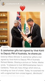 Anushka Sharma celebrates Virat Kohli's signed bat with a red heart given as a token of gratitude.&nbsp;