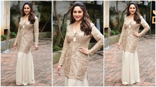 Madhuri Dixit stuns in a traditional look on Jhalak Dikhhla Jaa sets. (Instagram) Madhuri Dixit stuns in a traditional look on Jhalak Dikhhla Jaa sets. (Instagram)