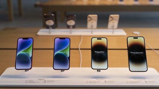 Apple's iPhone 14 line-up and Apple Watch Series 8 are available to purchase in-store.&nbsp;((AP Photo/Jae C. Hong))