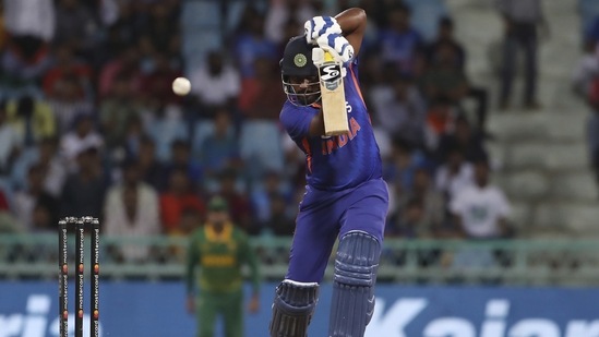 Sanju Samson plays shot during the first ODI against South Africa(AP) Sanju Samson plays shot during the first ODI against South Africa(AP)