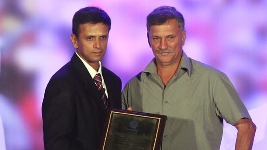 Former cricketer Roger Binny with Indian cricket team head coach Rahul Dravid in Bengaluru(PTI)