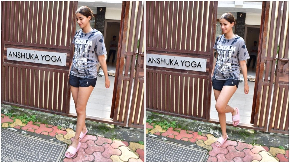 Ananya looked chic in a casual T-shirt and gym shorts.(HT Photos/Varinder Chawla)