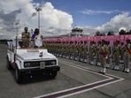 In a special gesture, President Droupadi Murmu was accorded an all women Guard of Honour by the Tripura Police on her arrival. In a special gesture, President Droupadi Murmu was accorded an all women Guard of Honour by the Tripura Police on her arrival.