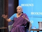 Union finance minister Nirmala Sitharaman speaks to scholars of The Brookings Institution in Washington on Tuesday, Union finance minister Nirmala Sitharaman speaks to scholars of The Brookings Institution in Washington on Tuesday, 