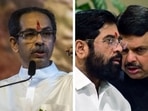 File photos of Uddhav Thackeray, &nbsp;Eknath Shinde and Devendra Fadnavis.