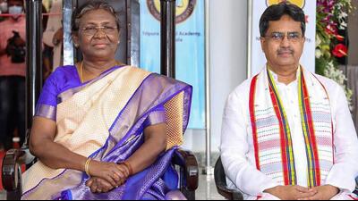 President Droupadi Murmu with Tripura chief minister Manik Saha at the foundation stone laying ceremony of the National Law University in Narsingarh on Wednesday. (PTI Photo) President Droupadi Murmu with Tripura chief minister Manik Saha at the foundation stone laying ceremony of the National Law University in Narsingarh on Wednesday. (PTI Photo)