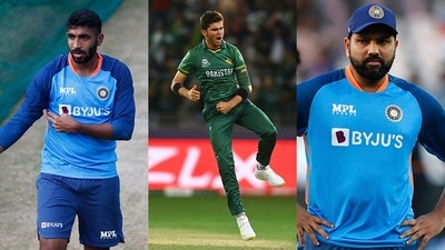 File images of Jasprit Bumrah, Shaheen Afridi and Rohit Sharma (Getty Images) File images of Jasprit Bumrah, Shaheen Afridi and Rohit Sharma (Getty Images)