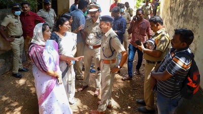 &nbsp;Police and locals at the place where two women were allegedly murdered and buried in the Kerala black magic case in Pathanamthitta.&nbsp; (PTI)