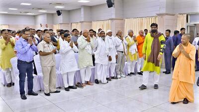 Uttar Pradesh chief minister Yogi Adityanath at an interaction with Jewar farmers in Lucknow on Wednesday. (HT PHOTO) Uttar Pradesh chief minister Yogi Adityanath at an interaction with Jewar farmers in Lucknow on Wednesday. (HT PHOTO)