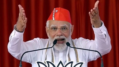 Prime Minister Narendra Modi addressing a rally in Rajkot on Tuesday. (ANI) Prime Minister Narendra Modi addressing a rally in Rajkot on Tuesday. (ANI)