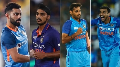From Left: Virat Kohli, Arshdeep Singh, Bhuvneshwar Kumar and Harshal Patel (Getty Images) From Left: Virat Kohli, Arshdeep Singh, Bhuvneshwar Kumar and Harshal Patel (Getty Images)