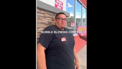 This man competed in a bubble blowing competition. (Instagram/@jimmydarts) This man competed in a bubble blowing competition. (Instagram/@jimmydarts)