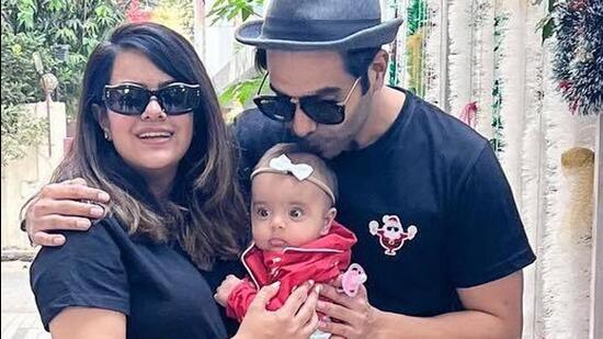 Aparshakti Khurana with wife Aakriti Ahuja and daughter Arzoie