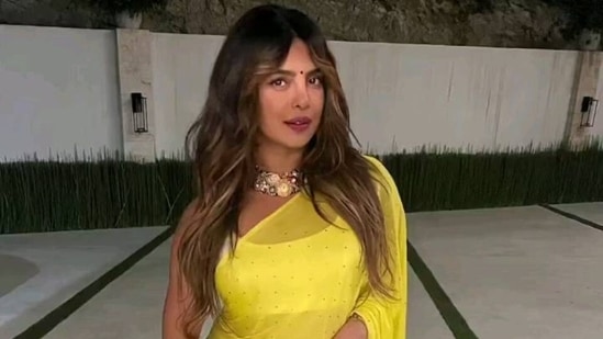 Priyanka Chopra poses in a yellow saree for a night out in Los Angeles.&nbsp;(Instagram)