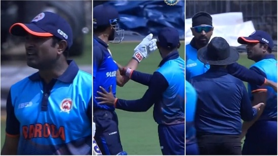 Ambati Rayudu and Sheldon Jackson in heated exchange(Hotstar)