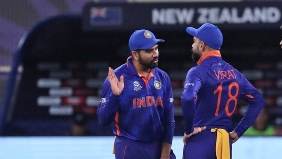 Rohit Sharma and Virat Kohli chat during a match(AP/File Photo)