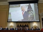 The US House Select Committee to Investigate the January 6 Attack on the U.S. Capitol displays a video of former President Donald Trump at the White House on December 2, 2020 during the committee's public hearing on Capitol Hill in Washington, on October 13, 2022.&nbsp;