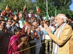 Prime Minister Narendra Modi at the flagging off ceremony of the Vande Bharat Express from Amb Andaura, Una to New Delhi, in Una on Thursday.(ANI/PIB) Prime Minister Narendra Modi at the flagging off ceremony of the Vande Bharat Express from Amb Andaura, Una to New Delhi, in Una on Thursday.(ANI/PIB)
