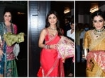 Karwa Chauth, the Hindu festival celebrated annually by married women, is being observed today, October 13. On this day, Hindu married women keep fast from sunrise till moonrise and offer special prayers to Goddess Parvati for the longevity of their husbands. Just like every year, Sunita Kapoor, actor Anil Kapoor's wife, hosted Karwa Chauth puja at their Mumbai residence. Shilpa Shetty, Raveena Tandon, Neelam Kothari, among other celebs arrived at Sunita's residence to celebrate the occasion.(HT Photo/Varinder Chawla)