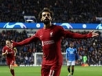 Champions League - Group A - Rangers v Liverpool - Ibrox Stadium, Glasgow, Scotland, Britain - October 12, 2022 Liverpool's Mohamed Salah celebrates scoring their sixth goal