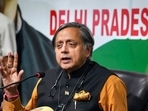 Congress presidential candidate Shashi Tharoor addresses the media at Delhi Pradesh Congress Committee (DPCC) office in New Delhi, Thursday, Oct. 13, 2022.