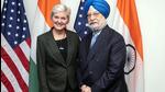 Hardeep Singh Puri co-chaired the US-India Strategic Clean Energy Partnership ministerial with his American counterpart, secretary of energy Jennifer Granholm in Washington DC. (Twitter/Secretary Jennifer Granholm) Hardeep Singh Puri co-chaired the US-India Strategic Clean Energy Partnership ministerial with his American counterpart, secretary of energy Jennifer Granholm in Washington DC. (Twitter/Secretary Jennifer Granholm)