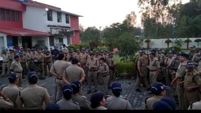 Police force assembled at Kunda police station on Thursday after the confrontation between UP police and US Nagar villagers on Wednesday evening. Police force assembled at Kunda police station on Thursday after the confrontation between UP police and US Nagar villagers on Wednesday evening.