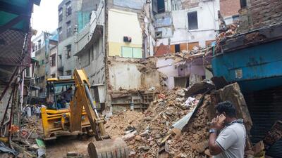 Rescue operation underway after a two-storeyed building collapsed at Lahori Gate area in New Delhi, on October 10. The toll in the incident has gone up to four. (PTI)