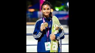 Two skateboarders - Shraddha Gaikwad, 17 (in pic); and Shubham Surana, 22 - have done the city proud by winning a gold and a silver medal, respectively, at the 36th National Games 2022 (HT PHOTO) Two skateboarders - Shraddha Gaikwad, 17 (in pic); and Shubham Surana, 22 - have done the city proud by winning a gold and a silver medal, respectively, at the 36th National Games 2022 (HT PHOTO)