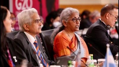 Union Finance Minister Nirmala Sitharaman during G20 finance ministers and central bank governors meeting in Washington on Thursday. (PTI) Union Finance Minister Nirmala Sitharaman during G20 finance ministers and central bank governors meeting in Washington on Thursday. (PTI)