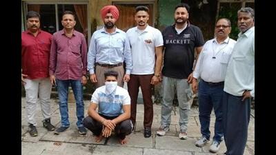 Mohali RPG attack: Accused Charat Singh, an associate of Canada-based terrorist Lakhbir Landa, in custody. (HT Photo)